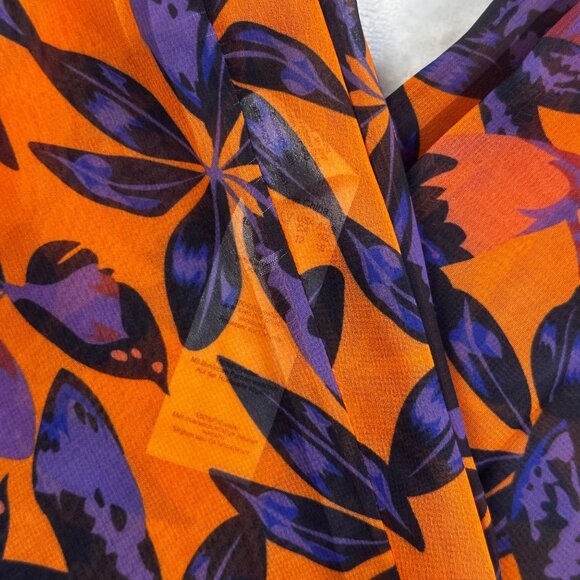 PrettyLittleThing Womens High-Waisted Sheer Pants Sz12 Beach Flares Floral pants - Picture 8 of 11